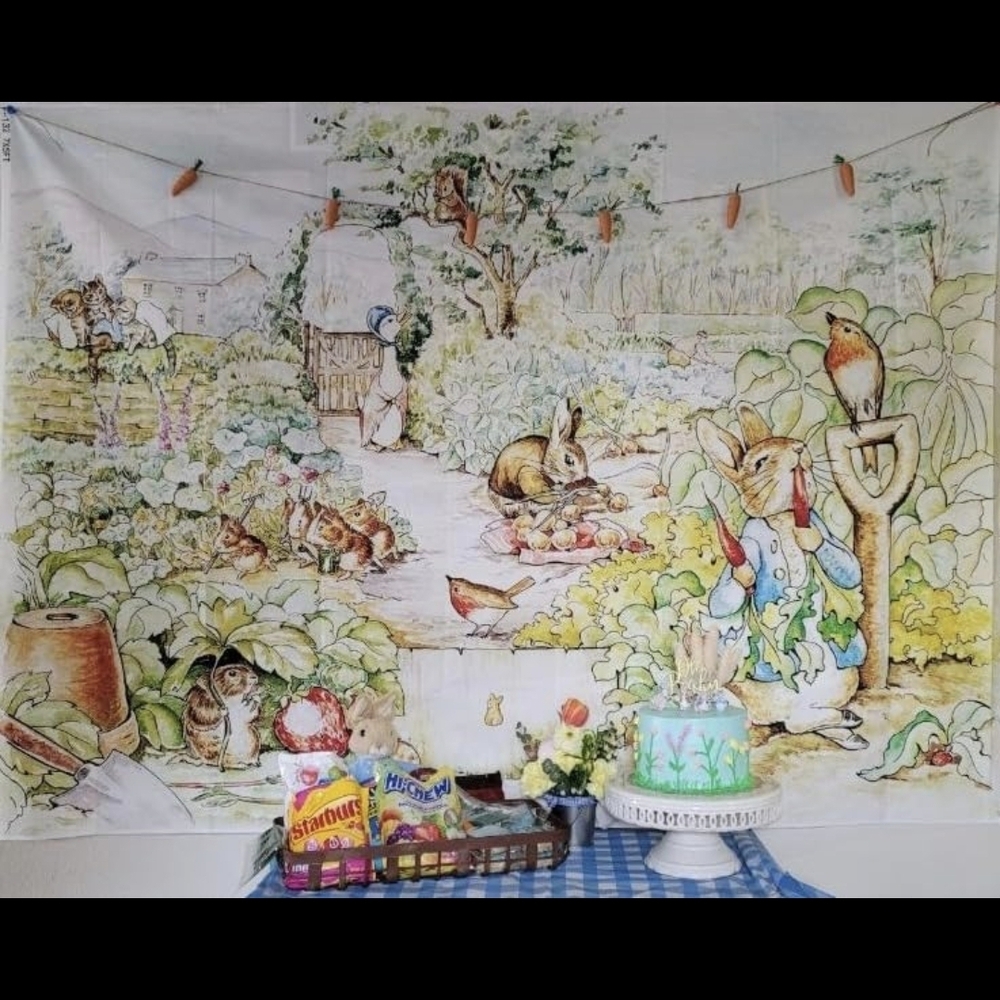 Charming Peter Rabbit Garden Scene Wall Art Tapestry Photo Backdrop